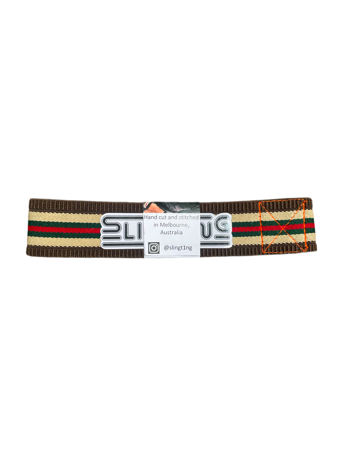 SLINGTING SKATEBOARD SLING - STRIPED BROWN w HIGH VIS ORANGE EMB