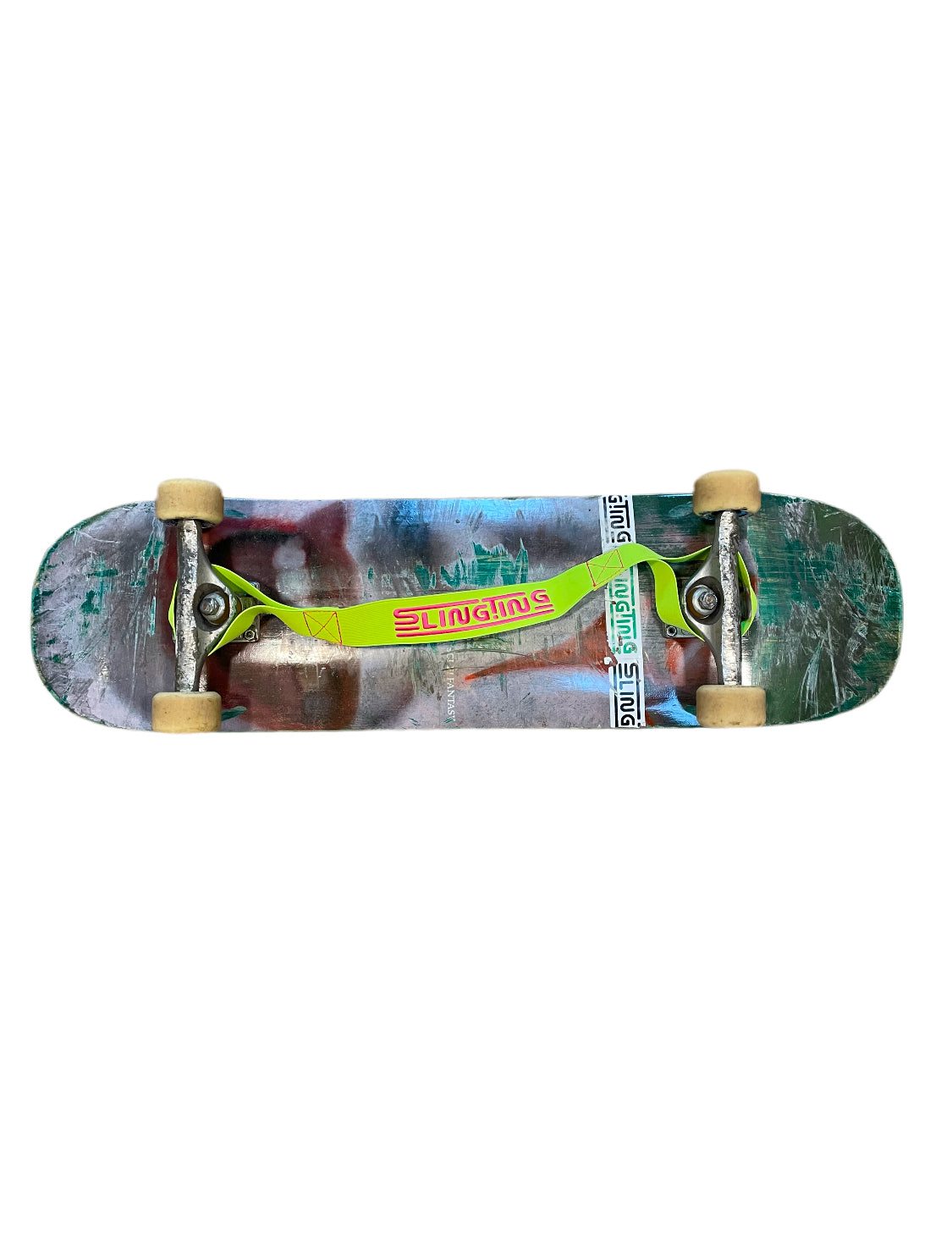 SLINGTING SKATEBOARD SLING - HIGH VIS YELLOW w PINK EMB