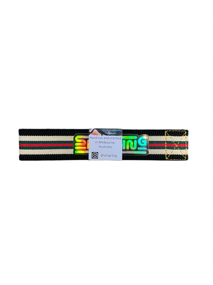 SLINGTING SKATEBOARD SLING - STRIPED BLACK w YELLOW EMB